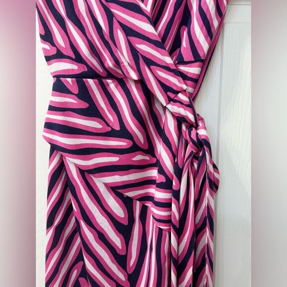 Diane Von Furstenberg Pink Black Stripe Wrap Silk Dress size 6 - Picture 7 of 16